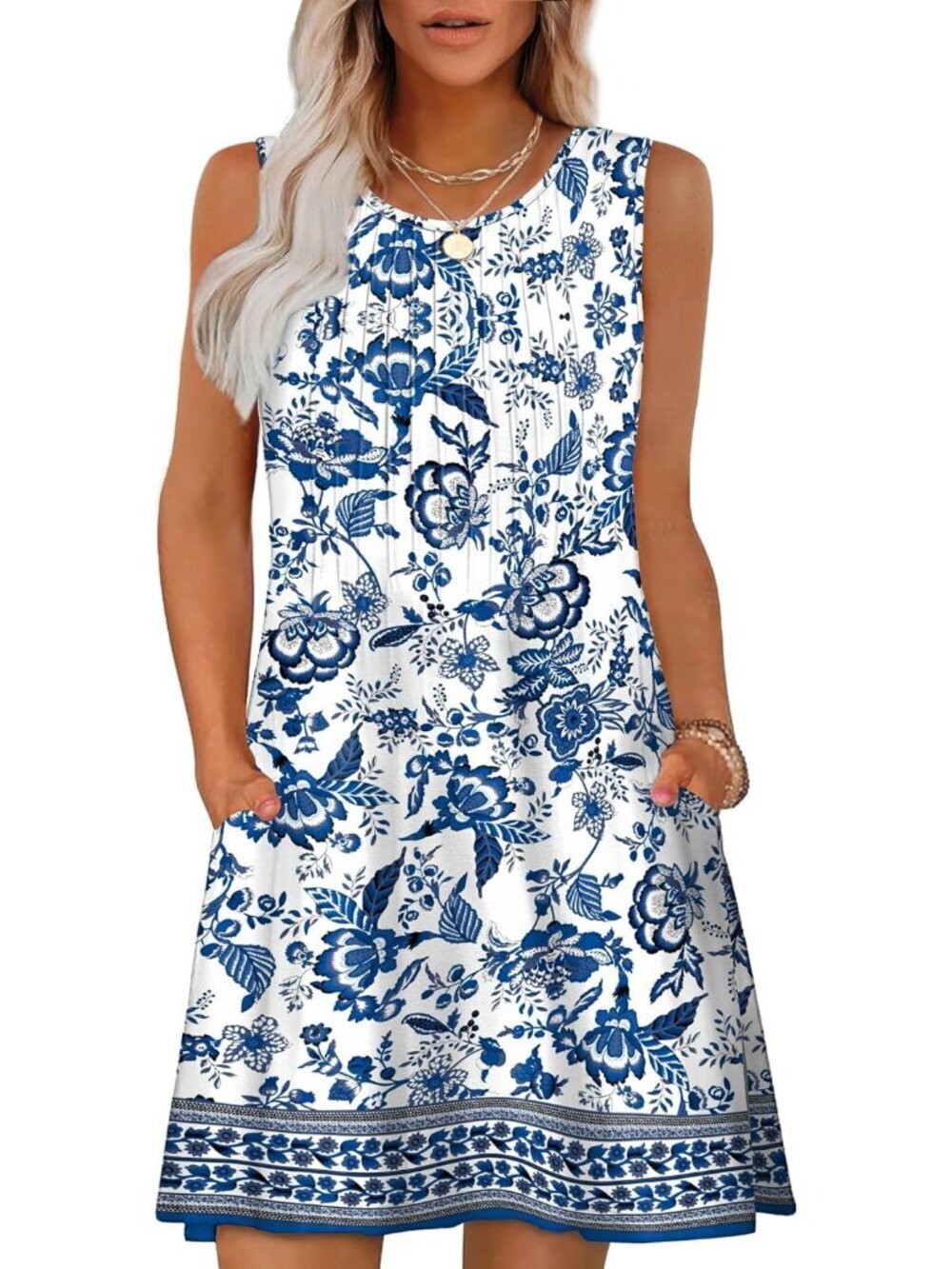 Women's Ethnic Floral Beach Vacation Casual Crew Neck Sleeveless Sun Mini Dress